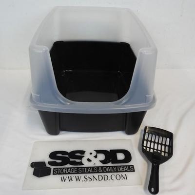 IRIS USA, Open-Top Cat Litter Box with Shield and Scoop, Black