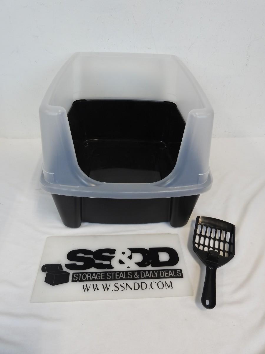IRIS USA, OpenTop Cat Litter Box with Shield and Scoop, Black