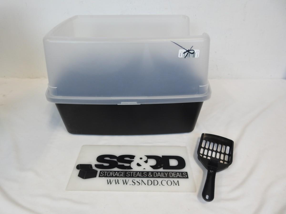 IRIS USA, OpenTop Cat Litter Box with Shield and Scoop, Black