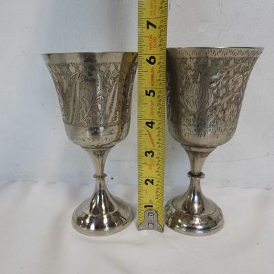 5 pc Metal Etched Chalise Goblets by World Gift. Some wear visible