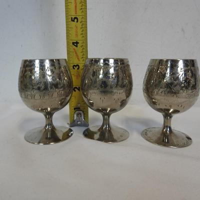 5 pc Metal Etched Chalise Goblets by World Gift. Some wear visible