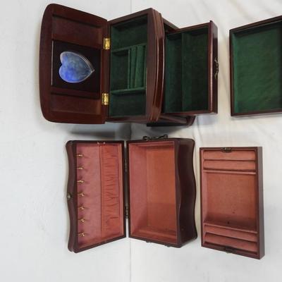 2 Wooden Jewelry Boxes, Cherry/Red/Mahogany Color with Lining
