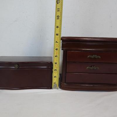 2 Wooden Jewelry Boxes, Cherry/Red/Mahogany Color with Lining