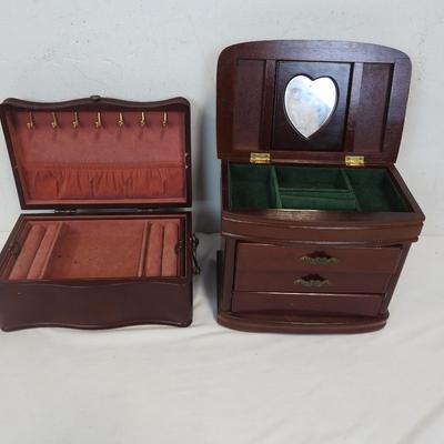 2 Wooden Jewelry Boxes, Cherry/Red/Mahogany Color with Lining
