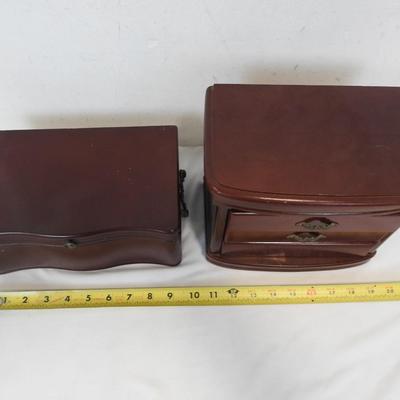 2 Wooden Jewelry Boxes, Cherry/Red/Mahogany Color with Lining