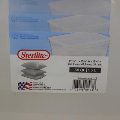 Sterilite 58 Qt Storage Box Clear Base White Lid Set of 5, Cracked Corners