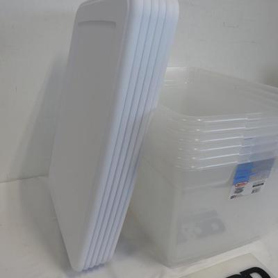 Sterilite 58 Qt Storage Box Clear Base White Lid Set of 5, Cracked Corners