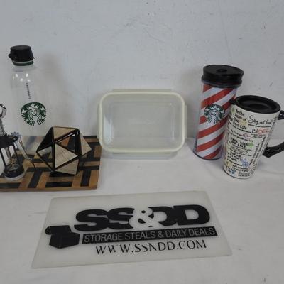 7 pc Kitchen/Home Decor: Starbucks Mug & Water Bottle, Bowl, Trivet