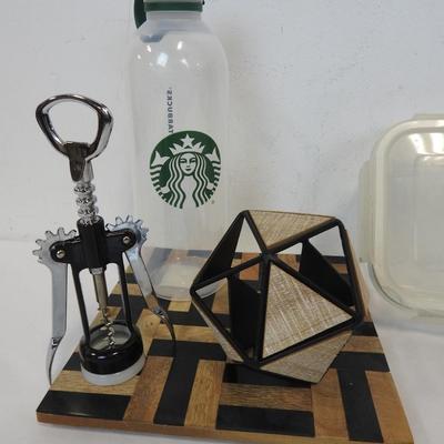 7 pc Kitchen/Home Decor: Starbucks Mug & Water Bottle, Bowl, Trivet