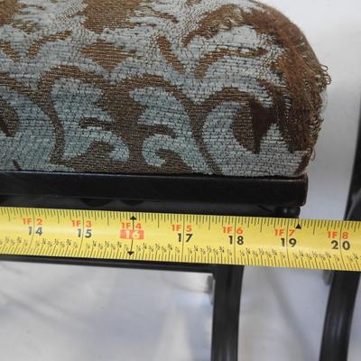 2 Footstool Ottomans. Brown Metal with Brown & Aqua Cushions 16x19x12.5