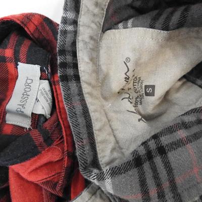 8 Plaid Flannel Button Up Shirts, Kids XL & Women's Small (blue is short sleeve)