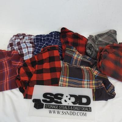 8 Plaid Flannel Button Up Shirts, Kids XL & Women's Small (blue is short sleeve)