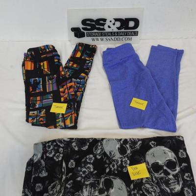 3 Pairs LuLaRoe Leggings: Tween Halloween Windows, Tween Blue, OS Floral Skulls
