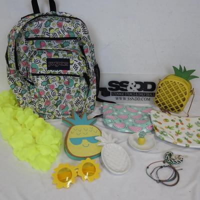 13 pc Pineapple, Melon Backpack, Bracelets, Purse, Zipper Pouches, etc.