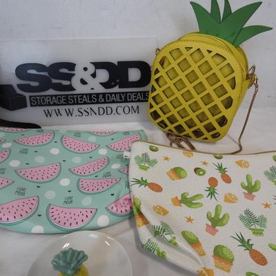 13 pc Pineapple, Melon Backpack, Bracelets, Purse, Zipper Pouches, etc.