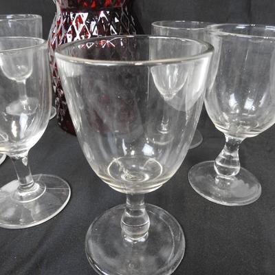 7 Wine Glasses, Red Glass Jar with Handle, Red Flower Vase