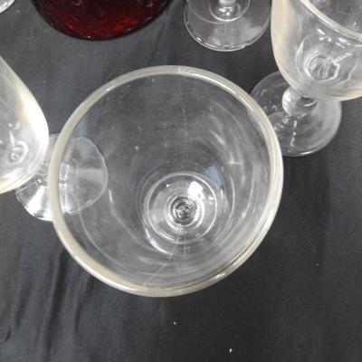 7 Wine Glasses, Red Glass Jar with Handle, Red Flower Vase