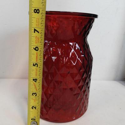 7 Wine Glasses, Red Glass Jar with Handle, Red Flower Vase