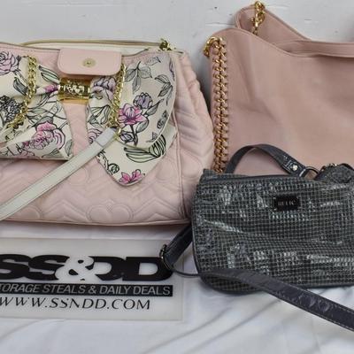 3 Purses: Betsy Johnson, Bebe, Relic, Pink, Gray, Floral