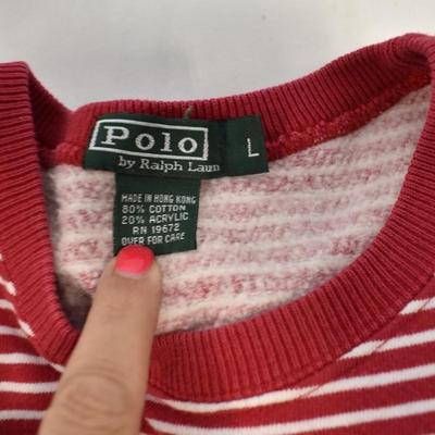 2 Sweatshirts: White UofU Hoodie, & Ralph Lauren Striped Sweatshirt. Both Large