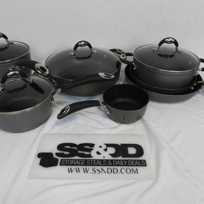 11 pc Metal & Glass Cookware Set by Bialetti: 3 pans, 4 pots, 4 lids