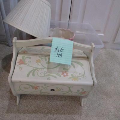 Home Decor-- lamp, sewing box,