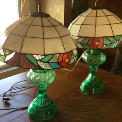 2 Green glass lamps original wiring