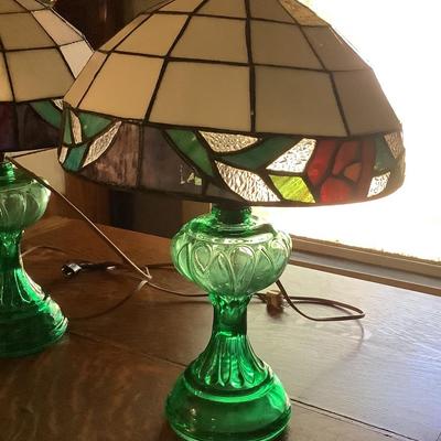 2 Green glass lamps original wiring