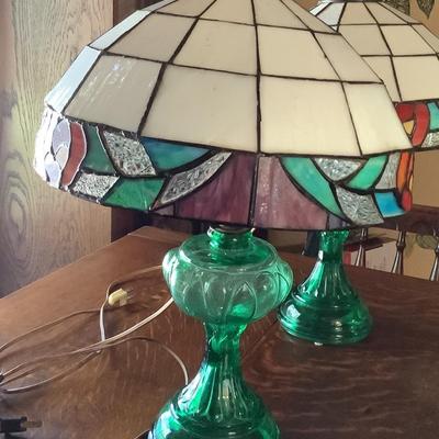 2 Green glass lamps original wiring