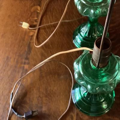 2 Green glass lamps original wiring
