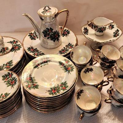 Lot #81  Large Set of Vintage Lustreware Christmas China