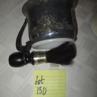 Vintage Shaving Mug w/brush--Silver Plated