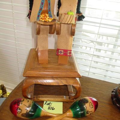 Native American Wooden Design Dolls on Oak Stand