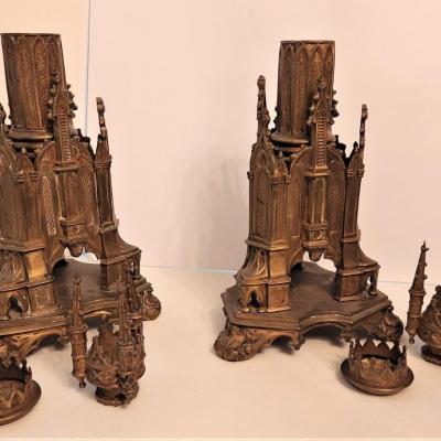 Lot #84  Pair of Fabulous Antique Gothic Church Candlesticks - probably French