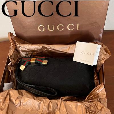 Gucci Nylon Leather Guccissima Princy Wristlet Clutch