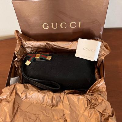 Gucci Nylon Leather Guccissima Princy Wristlet Clutch