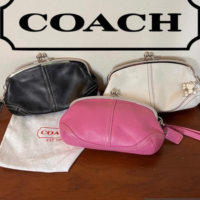 Lot of 3 Vintage Leather Coach Soho Wristlet Clutch Bags