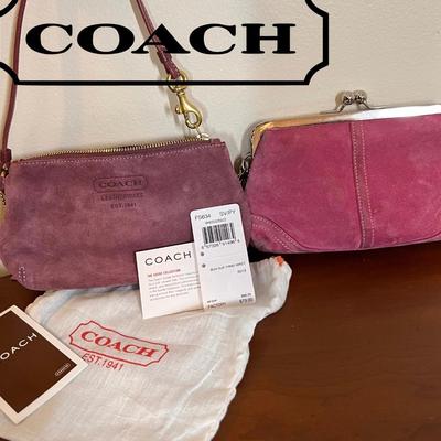 Lot of 2 Suede Coach Wristlet Clutch Purse - Soho & Mini Bag
