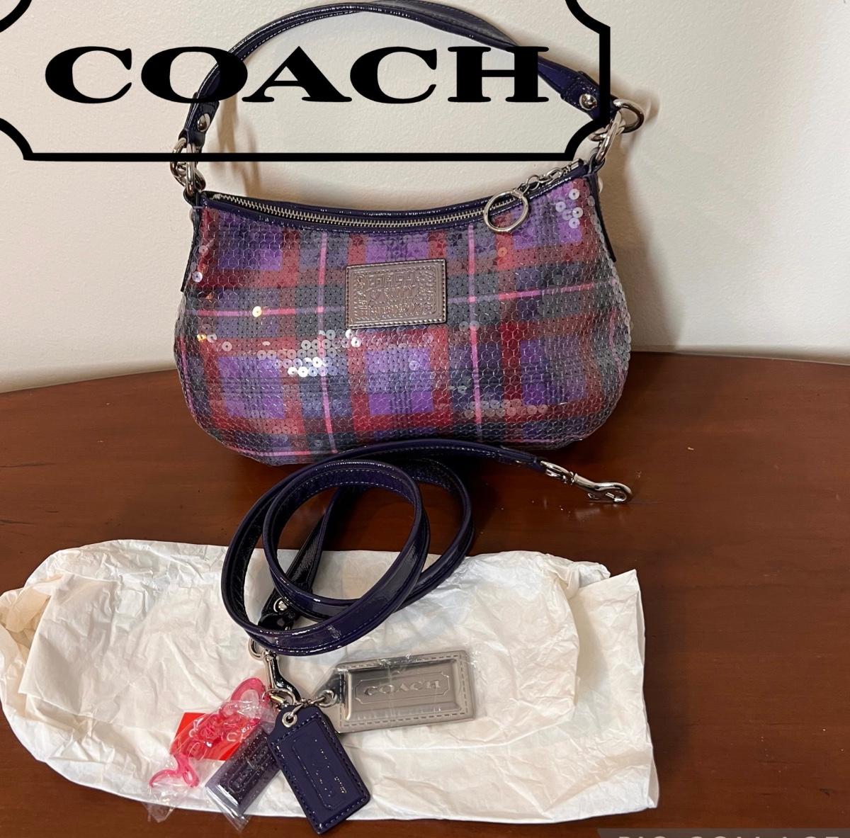 Purple plaid coach purse hotsell