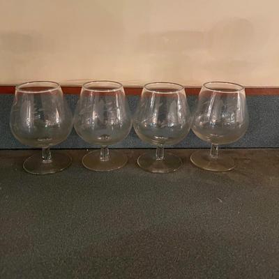 Trio of Decanters & Four Etched Glasses (FR-MG)