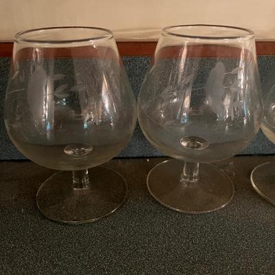 Trio of Decanters & Four Etched Glasses (FR-MG)