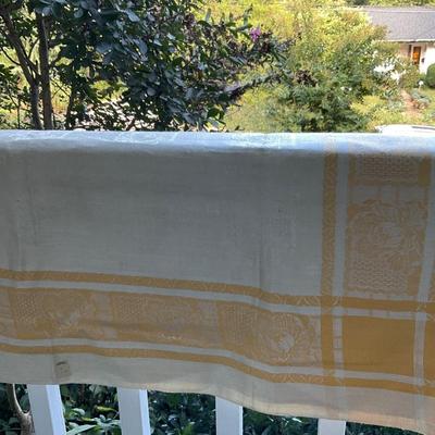 Antique  DAMASK Yellow Banded Tablecloth San Francisco Oâ€™CONNOR MOFFATT & CO
