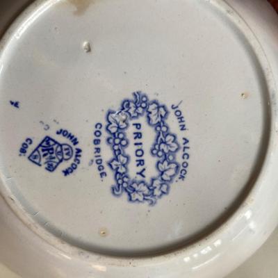 Antique Staffordshire Blue Transferware PRIORY Bowl and Saucer