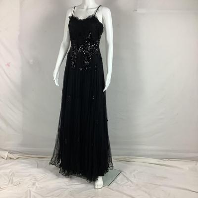 302 Antique 1940's Beaded Tulle Francise Incorporated Washington D.C. Black Evening Gown