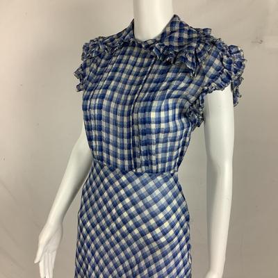 304 Antique 1940's Blue Gingham Ruffle Sun Dress