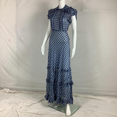 304 Antique 1940's Blue Gingham Ruffle Sun Dress