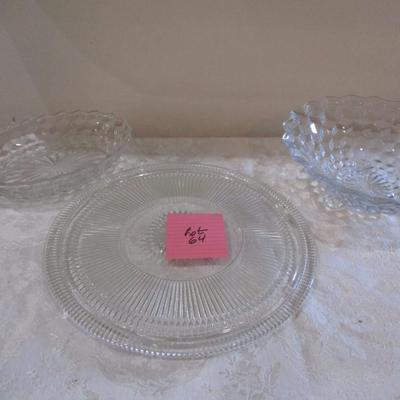 2 Fostoria Bowls/Glass Cake Platter