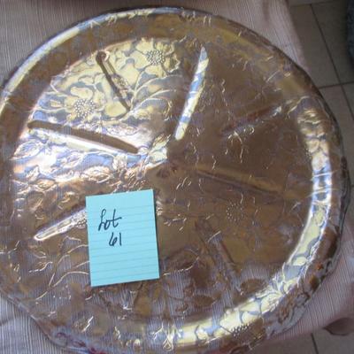 Chip & Dip Glass Platter w/Gold Floral Design