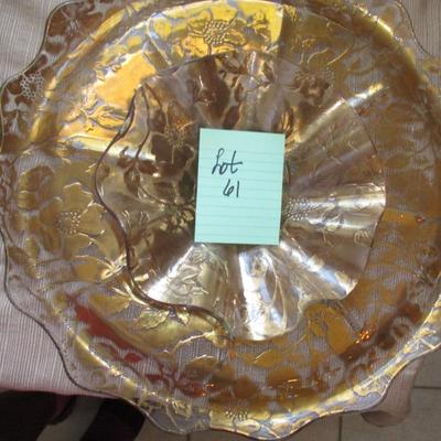 Chip & Dip Glass Platter w/Gold Floral Design