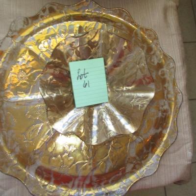 Chip & Dip Glass Platter w/Gold Floral Design